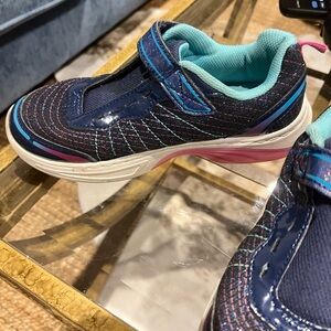 Girls Navy Sparkly Slip On Light Up Shoes